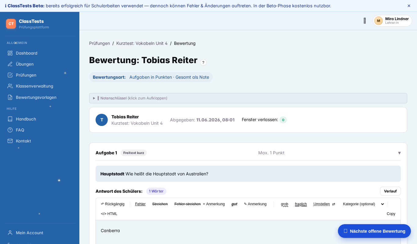Bewertungs-Editor mit Korrektur-Inline-Markierungen